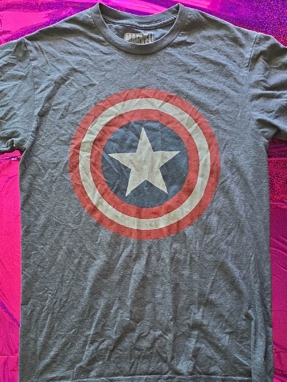 Marvel Gray Tee with Red, White & Blue Captain America Shield